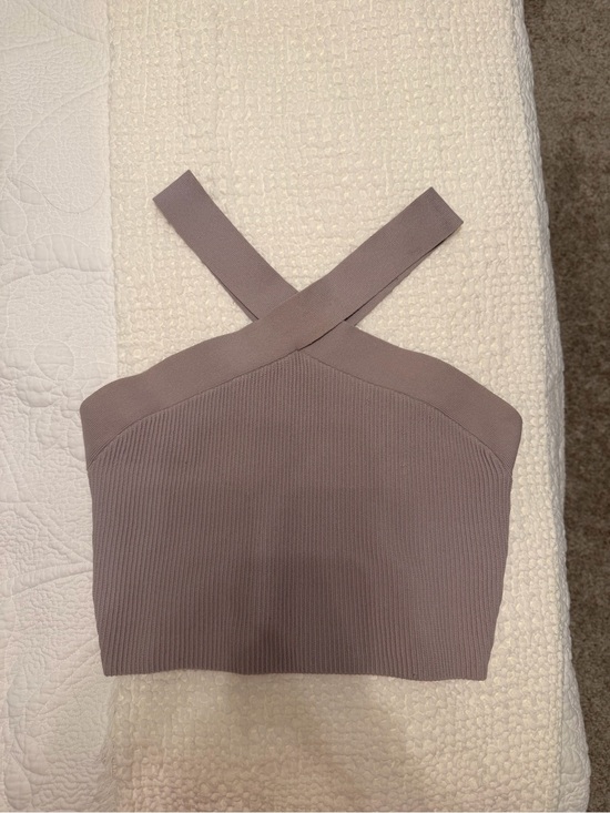 Aritzia Tops - Aritzia Ribbed Cross-Back Crop Tank - Mauve Taupe